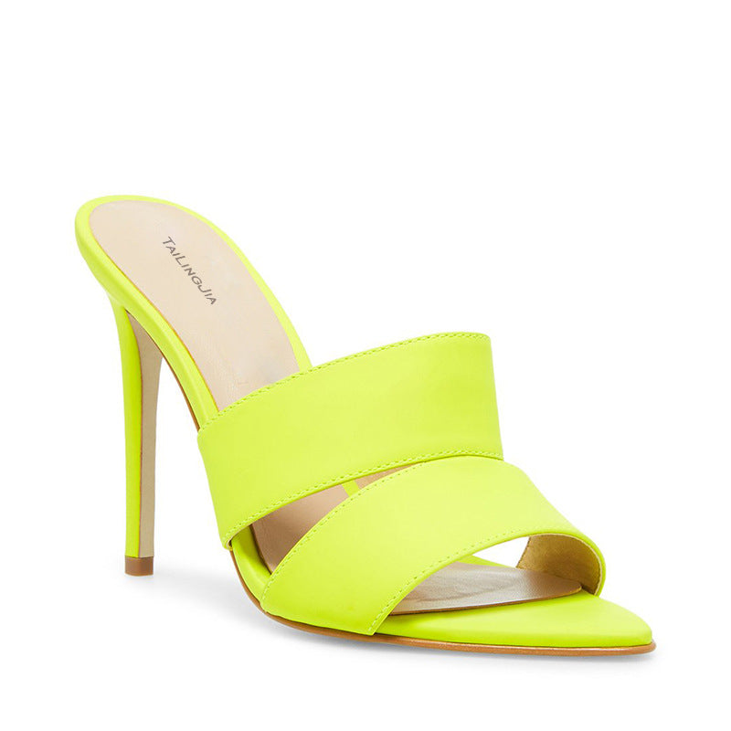 Large Size Fluorescent Color Fashion Stiletto Pointed Muller Sandals