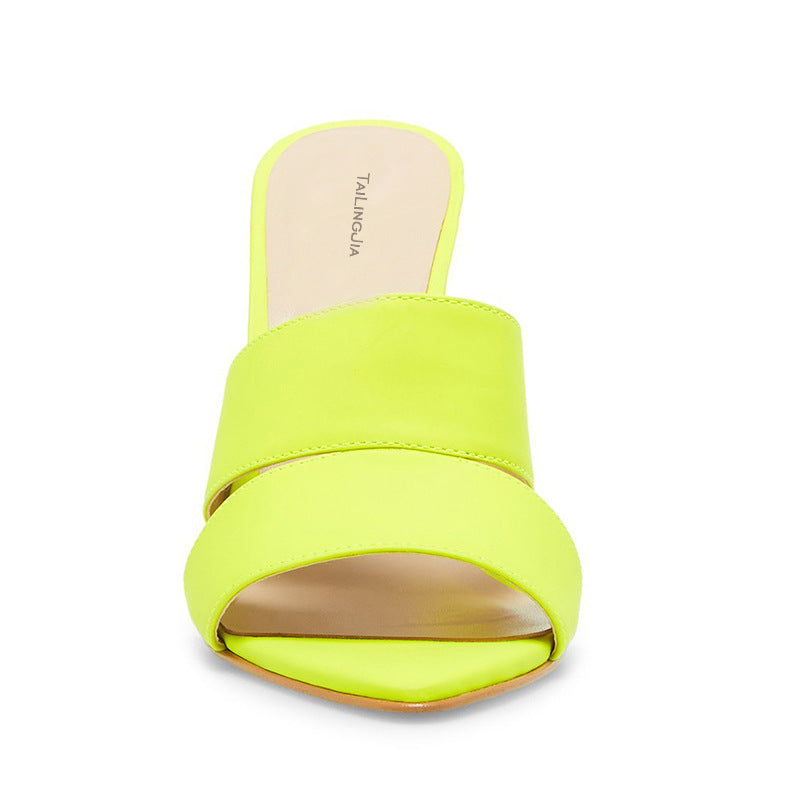 Large Size Fluorescent Color Fashion Stiletto Pointed Muller Sandals