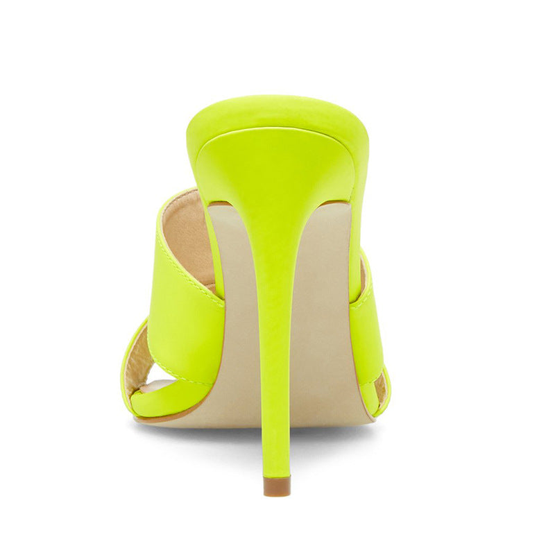 Large Size Fluorescent Color Fashion Stiletto Pointed Muller Sandals