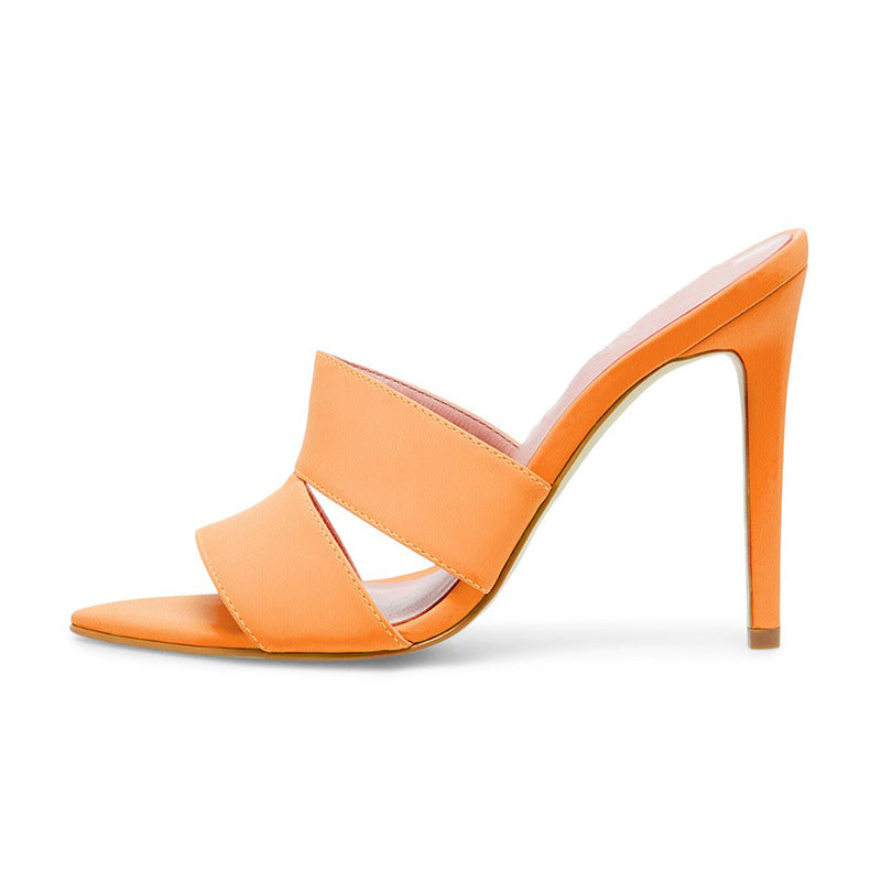 Large Size Fluorescent Color Fashion Stiletto Pointed Muller Sandals