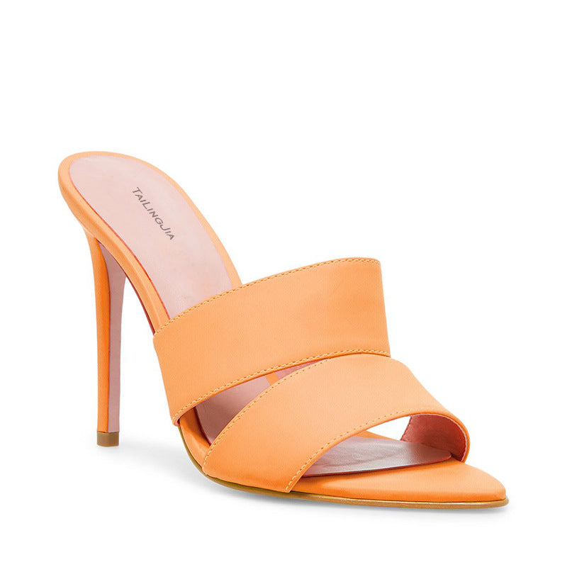 Large Size Fluorescent Color Fashion Stiletto Pointed Muller Sandals