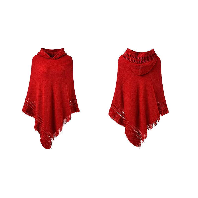 Autumn And Winter Knitted Hooded Cloak Shawl