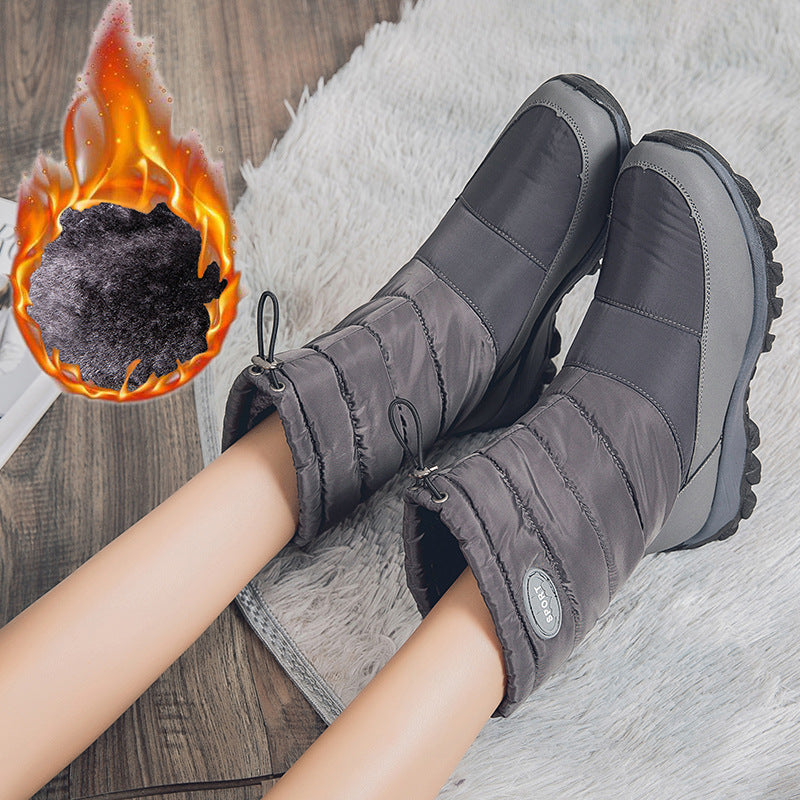 Winter Snow Boots Women's Plus Size Plus Velvet Thick Cotton Shoes Warm Mid-Tube Boots