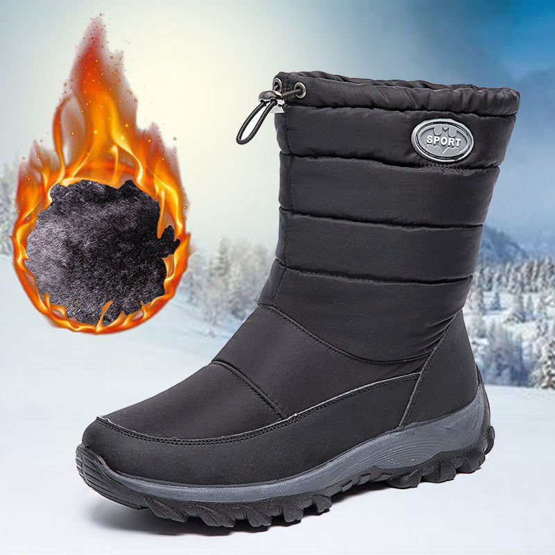 Winter Snow Boots Women's Plus Size Plus Velvet Thick Cotton Shoes Warm Mid-Tube Boots