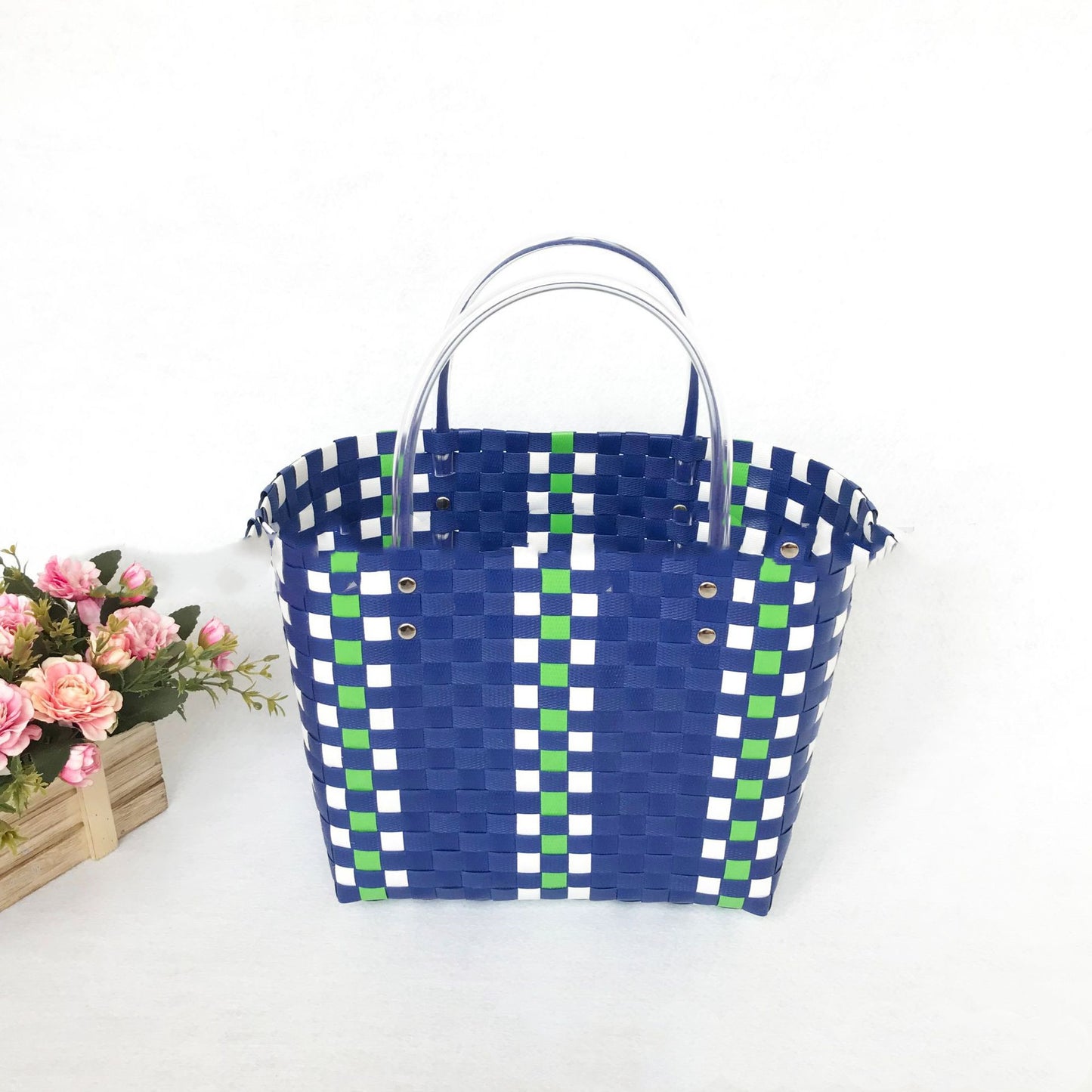 Plastic Vegetable Basket Hand-Woven Shopping Storage Basket Bath Bath Basket