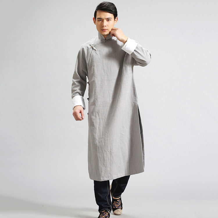 Retro Literary Oblique Placket Buttoned Gown