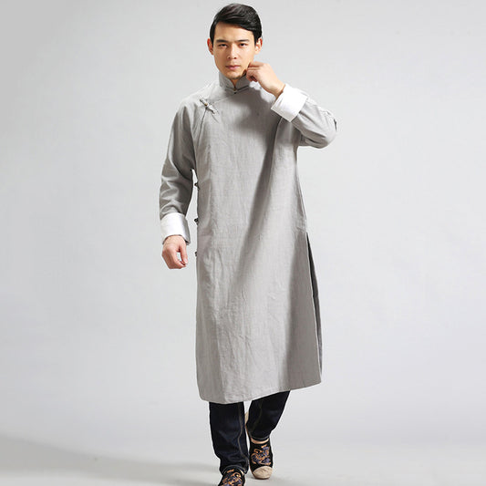 Retro Literary Oblique Placket Buttoned Gown