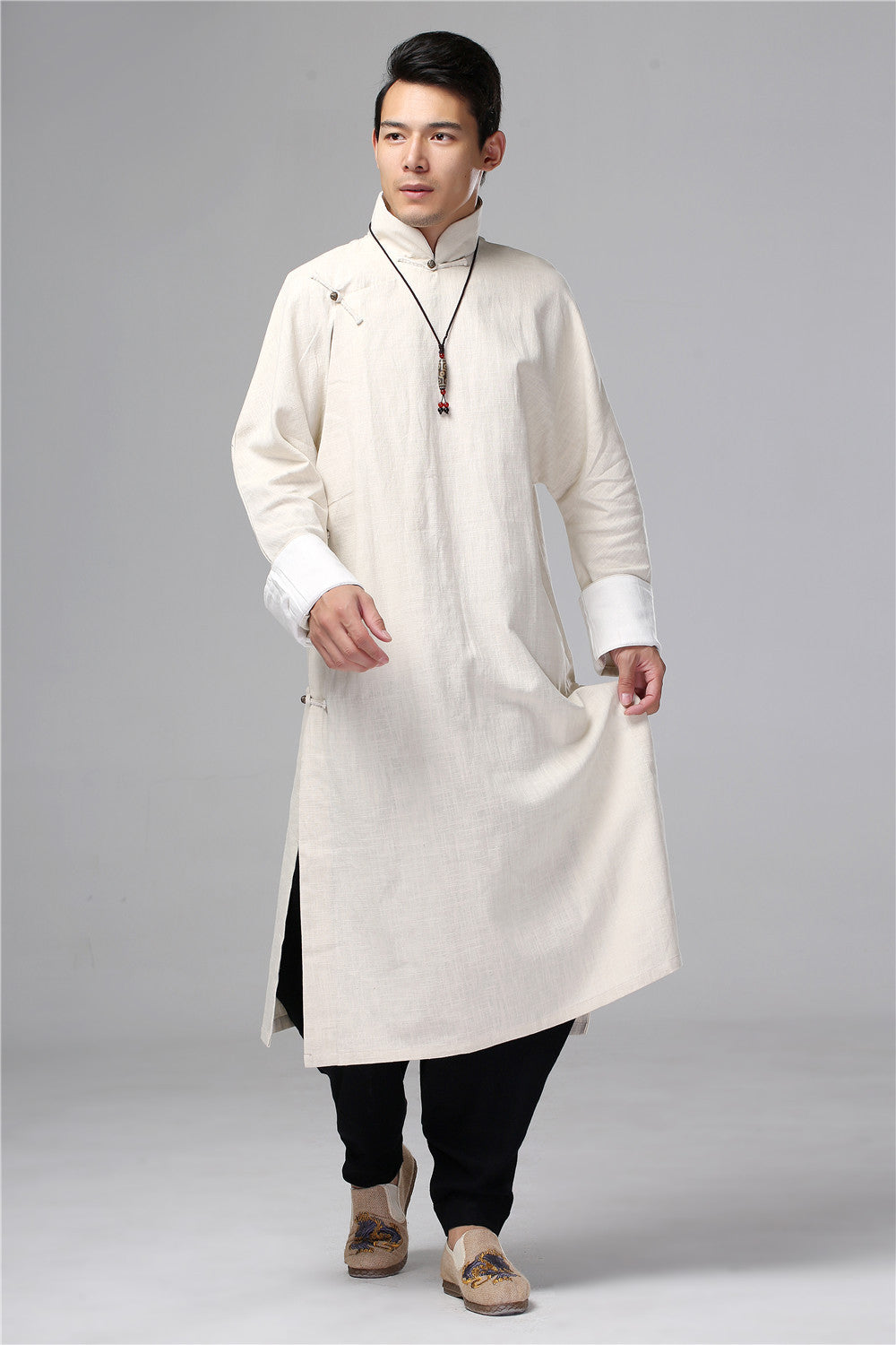 Retro Literary Oblique Placket Buttoned Gown