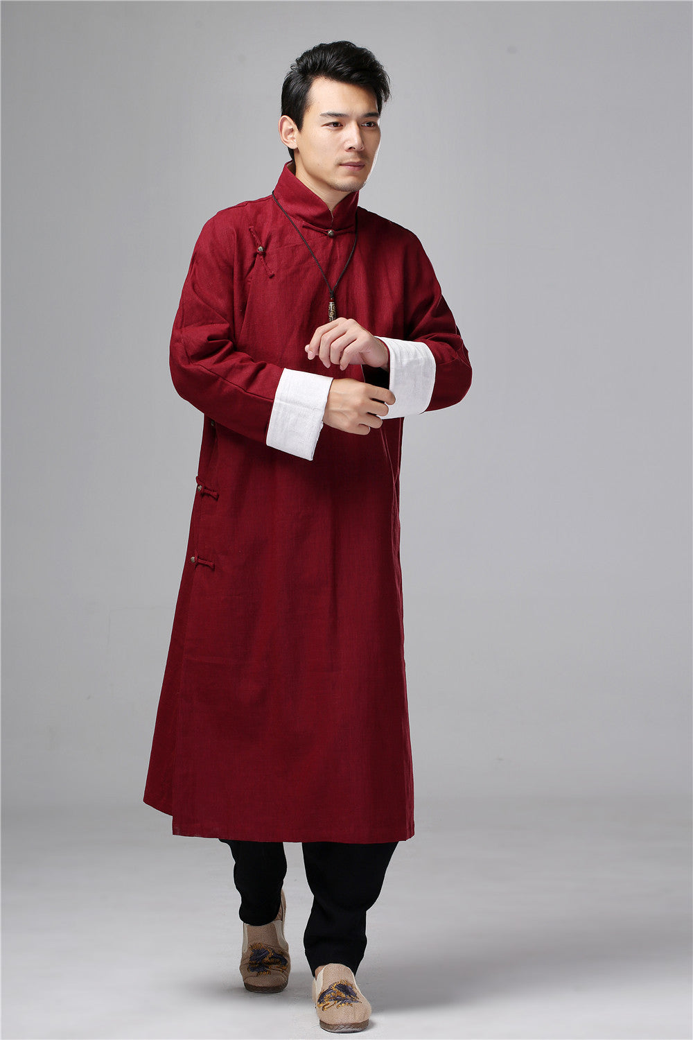 Retro Literary Oblique Placket Buttoned Gown