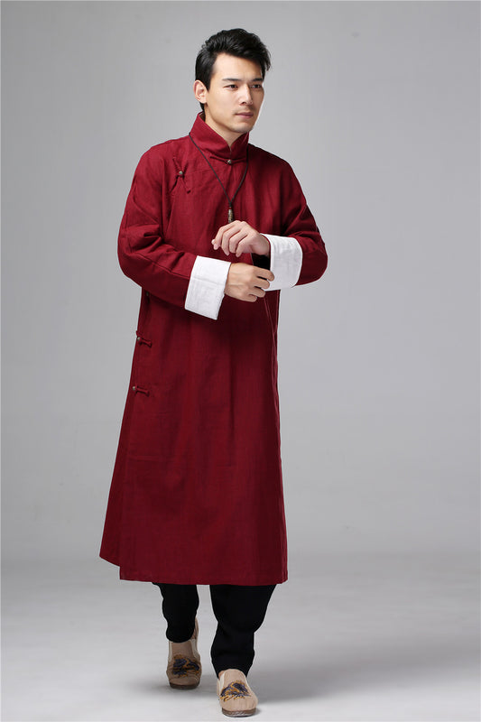Retro Literary Oblique Placket Buttoned Gown