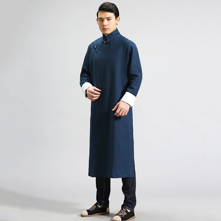 Retro Literary Oblique Placket Buttoned Gown