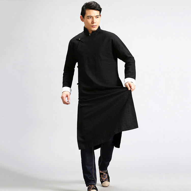Retro Literary Oblique Placket Buttoned Gown