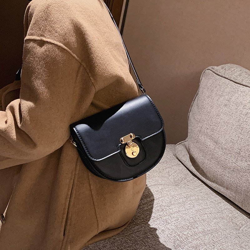 Ladies Premium Leather Mini Saddle Bag Fashion Retro Lock Shoulder Bag