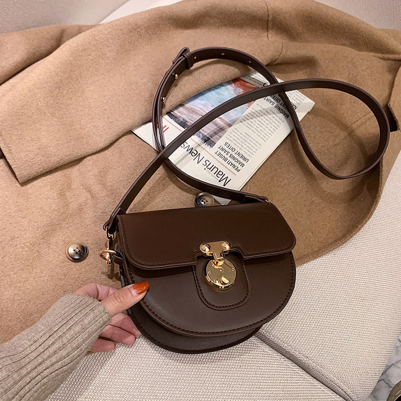 Ladies Premium Leather Mini Saddle Bag Fashion Retro Lock Shoulder Bag