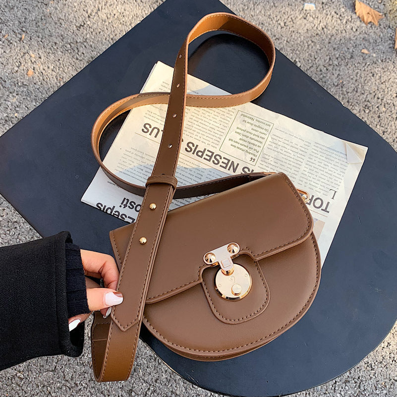 Ladies Premium Leather Mini Saddle Bag Fashion Retro Lock Shoulder Bag