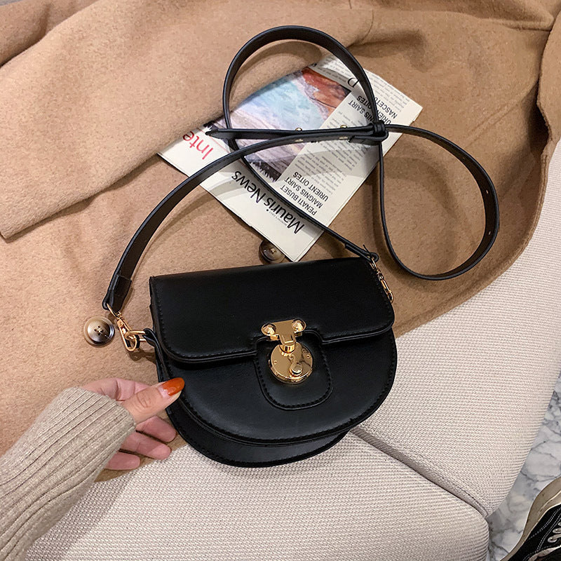 Ladies Premium Leather Mini Saddle Bag Fashion Retro Lock Shoulder Bag