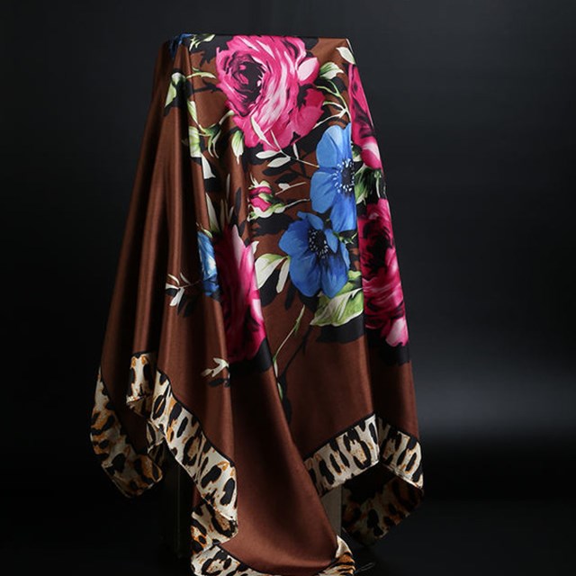 Sommer Silketørklæde Dame Leopardprint Foulard Firkantet Sjal