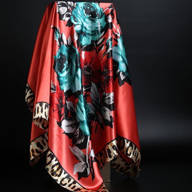Sommer Silketørklæde Dame Leopardprint Foulard Firkantet Sjal