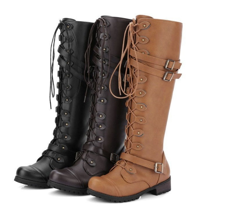 Square Root Rider Boots With Round Head Rivet Belt Buckle
