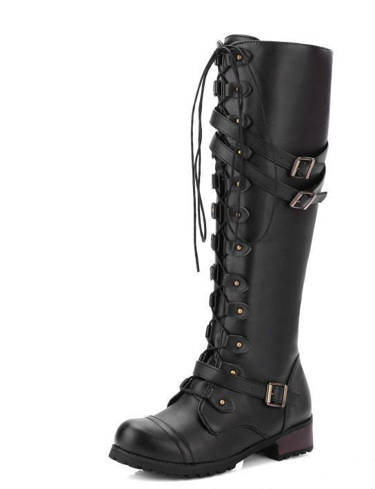 Square Root Rider Boots With Round Head Rivet Belt Buckle