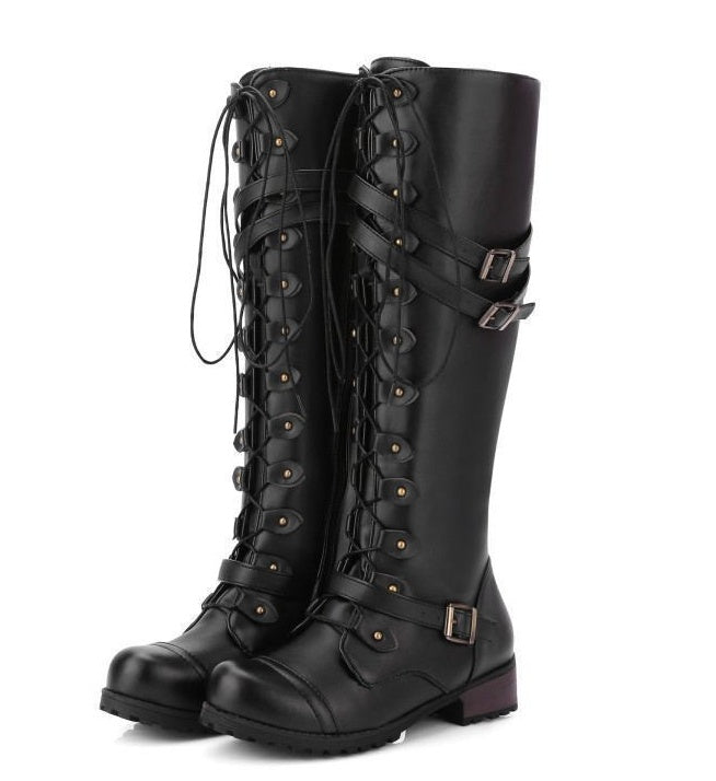 Square Root Rider Boots With Round Head Rivet Belt Buckle