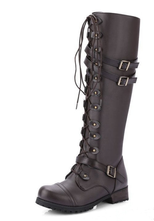 Square Root Rider Boots With Round Head Rivet Belt Buckle
