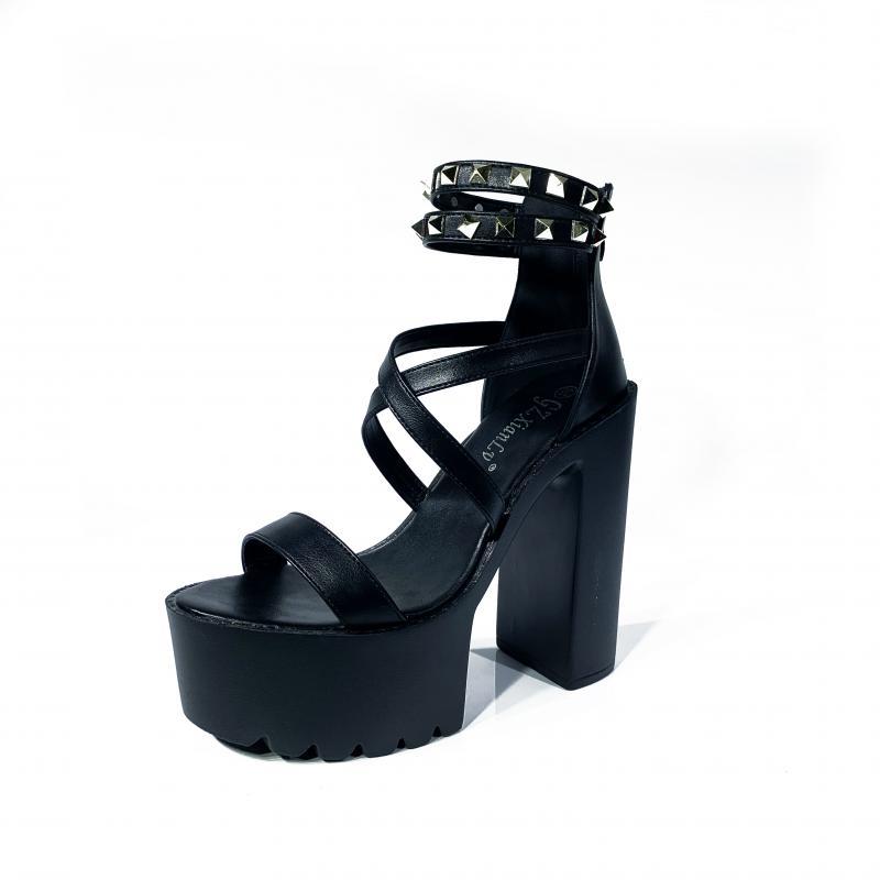14CM Thick Heel Platform Cross Rivet Sandals