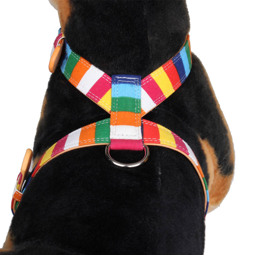 Colorful Collar Dog Walking Rope Canvas PU Combination Traction Rope Color Dog Chest Strap