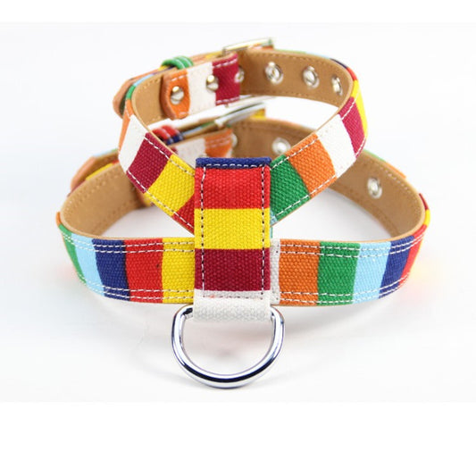 Colorful Collar Dog Walking Rope Canvas PU Combination Traction Rope Color Dog Chest Strap