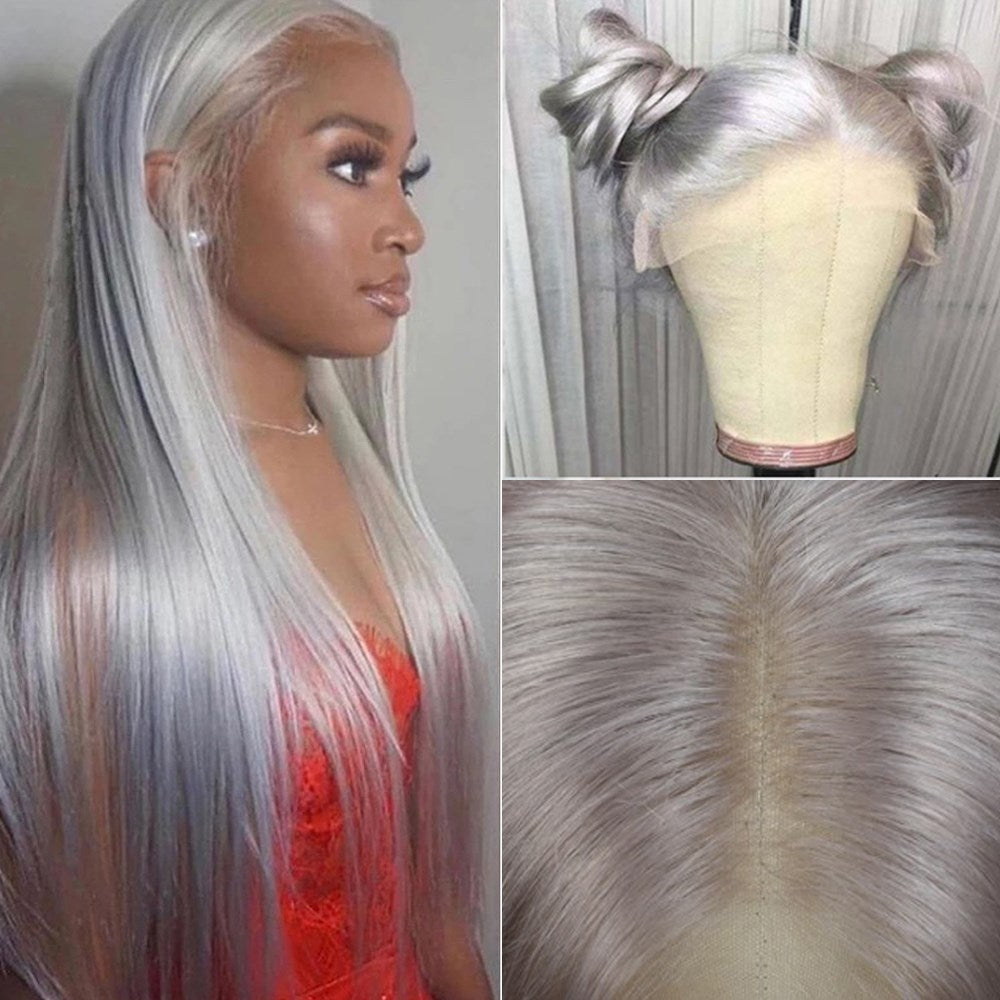 European And American Lace Wig Before The Division Of Silver White Long Straight Hair