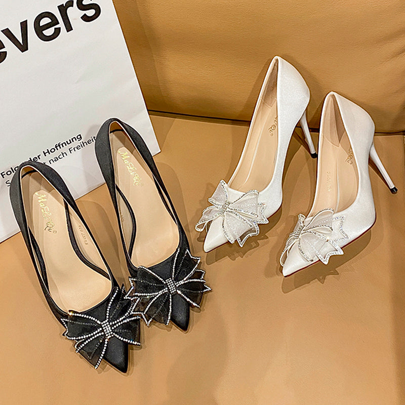 Bow Stiletto Bridal Shoes With Rhinestones