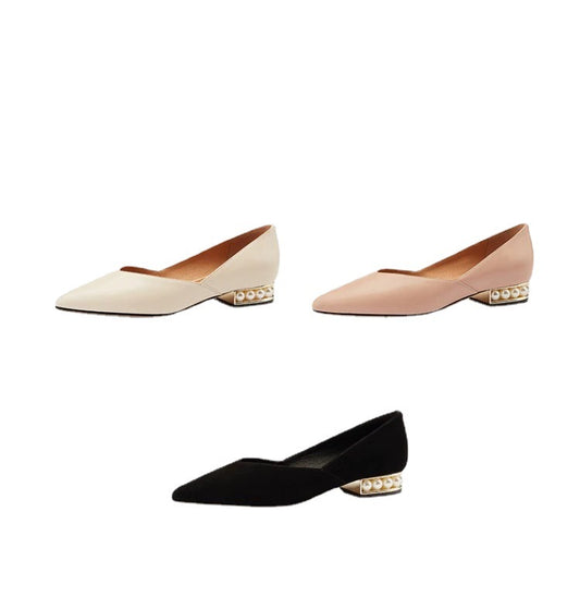 Pointed Toe Shoes Flat Shoes Gentle And Versatile Pearl Low-Heel Women's Shoes