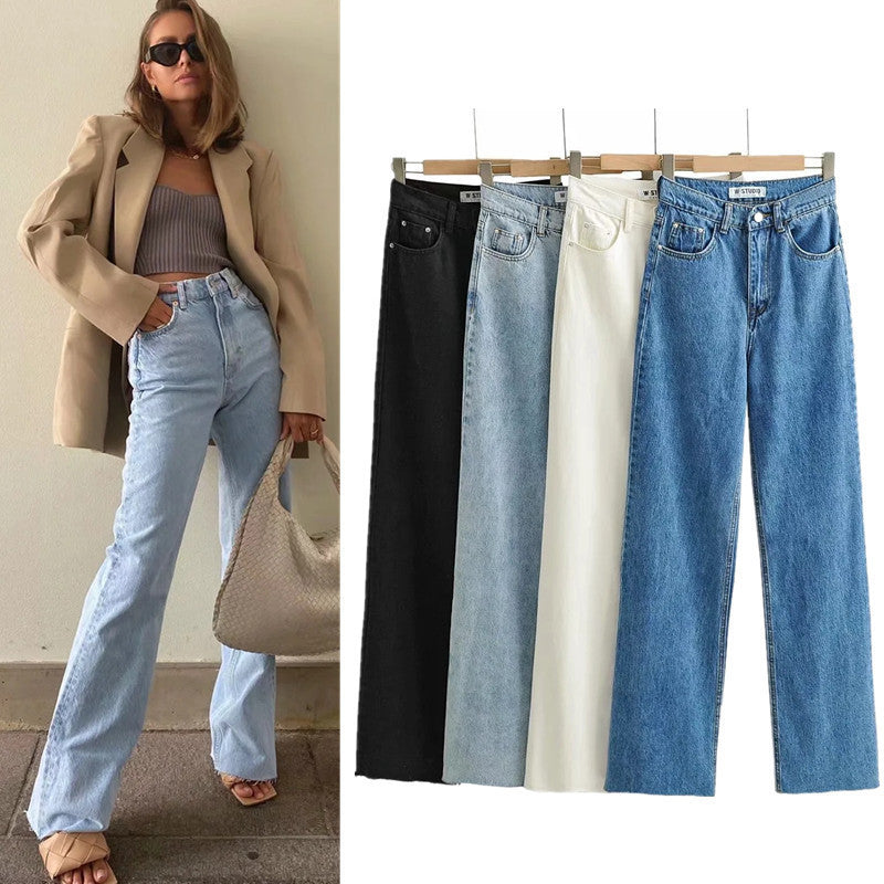 Washed And Distressed High-Waisted Fringe Trousers