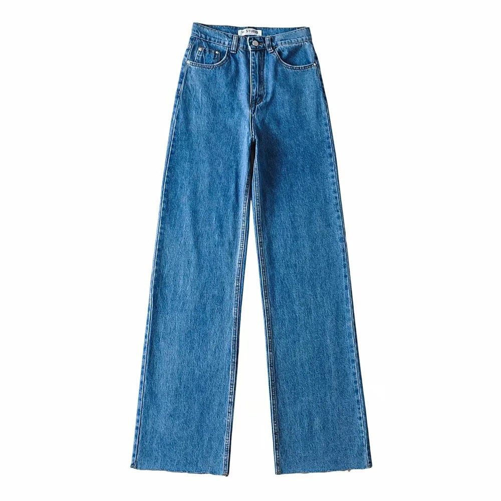 Washed And Distressed High-Waisted Fringe Trousers