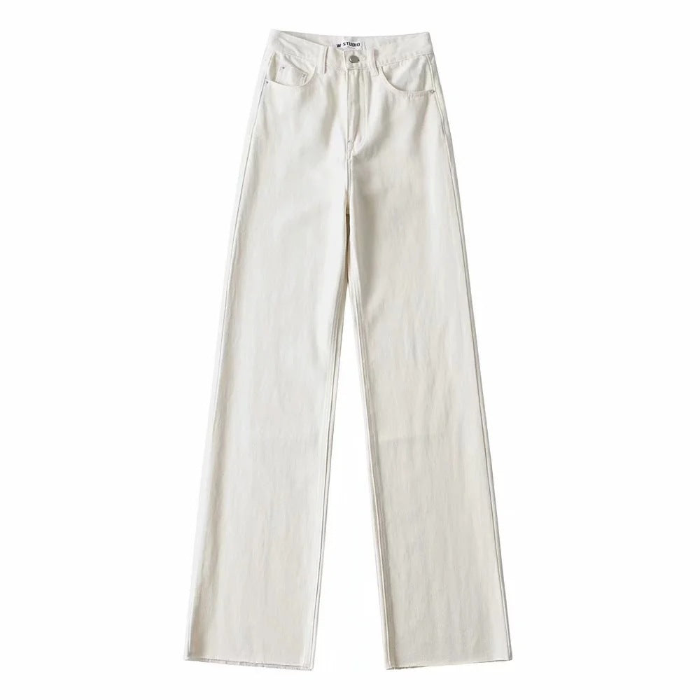 Washed And Distressed High-Waisted Fringe Trousers