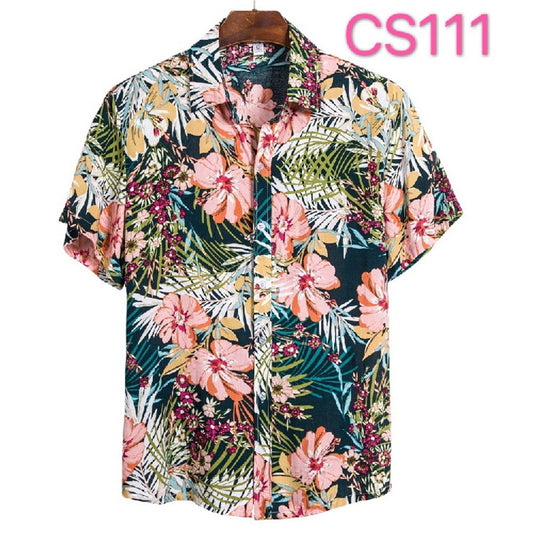 Printed Casual Short-sleeved Shirt Youth Fashion Floral Shirt