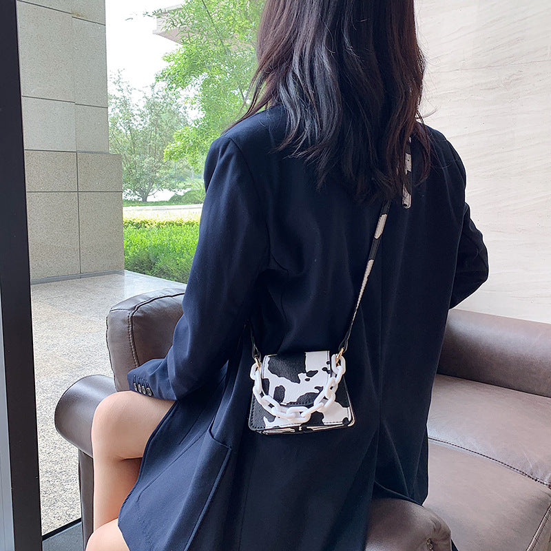 Fashion Printed Lock One Shoulder Messenger Bag Korean Lipstick Mini Square Bag