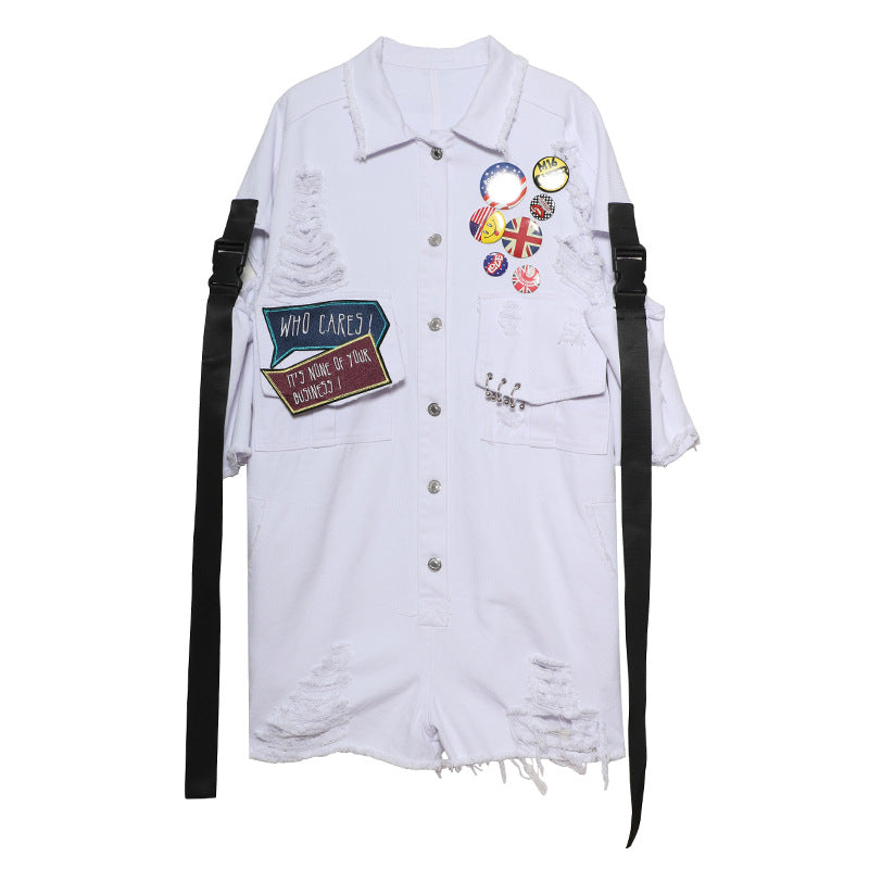 Personality Badge With Broken Cave Cowboy Trousers Shorts