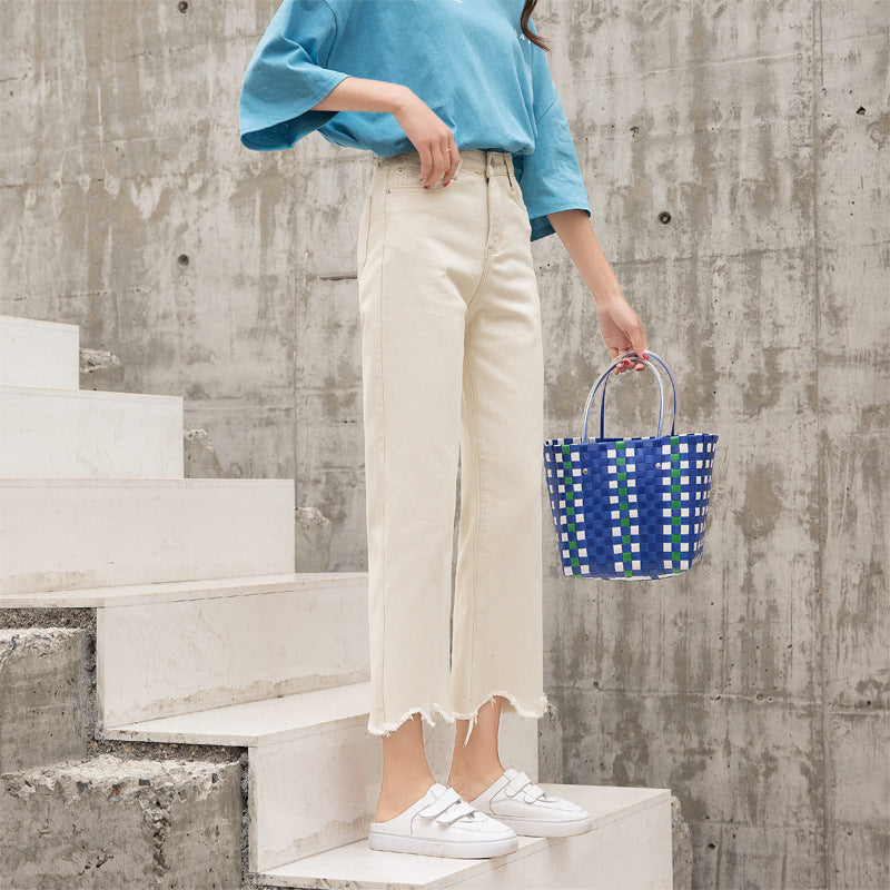 High-waist Denim Cropped Straight-leg Pants
