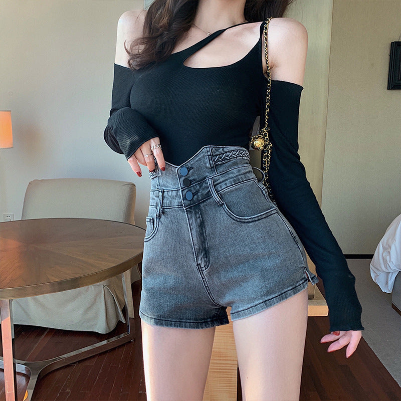 Design Stretch Slim Denim Three-point Shorts