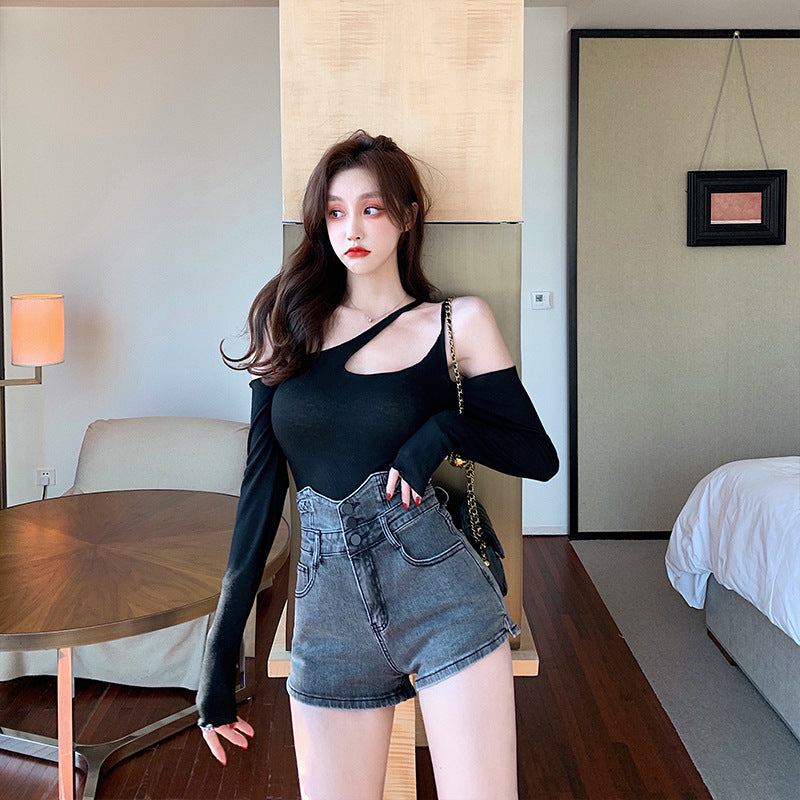 Design Stretch Slim Denim Three-point Shorts