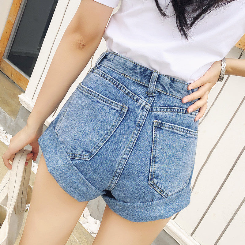 High-waisted Irregular High-waisted Light-colored Denim Shorts