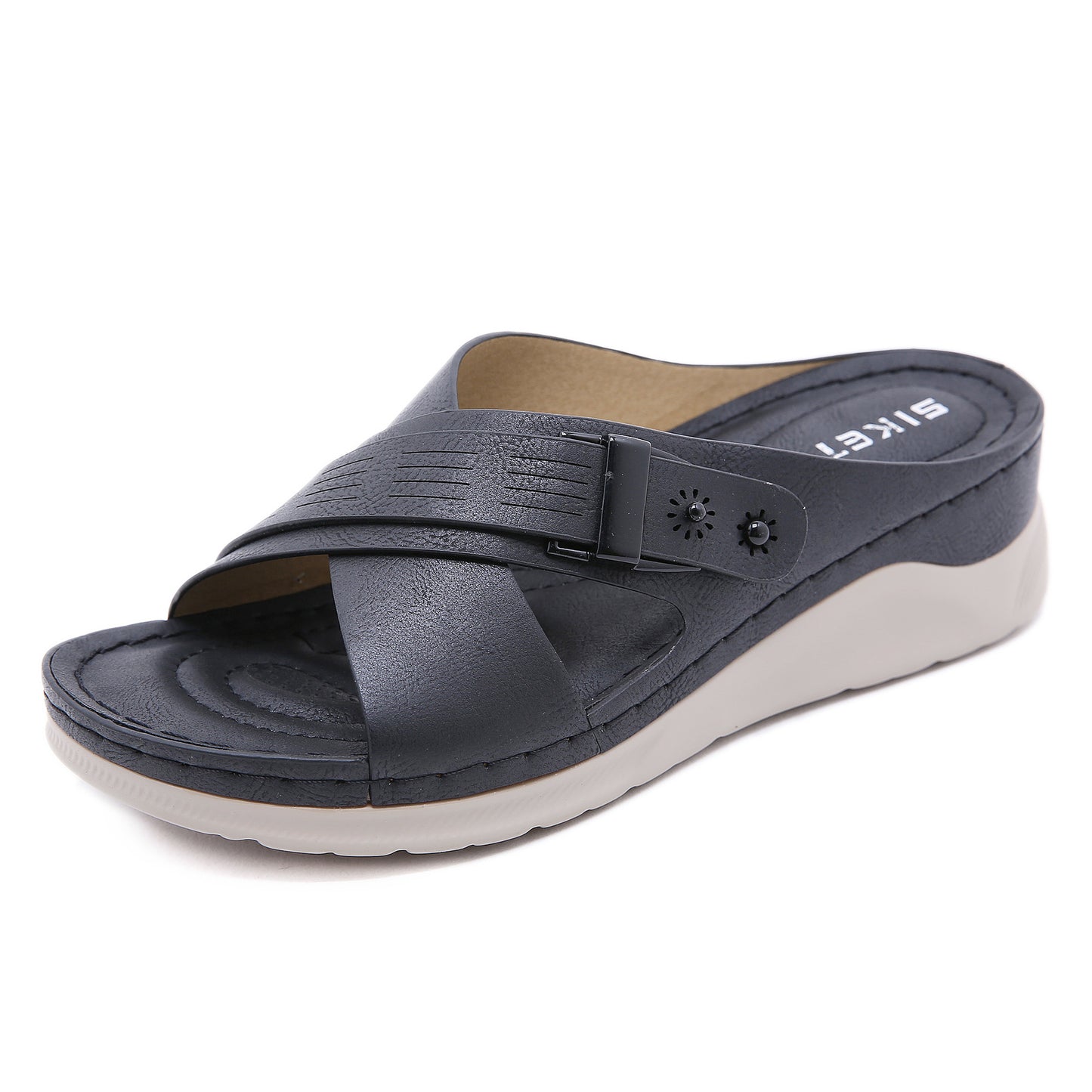Women's Sandals Solid Color Car Line Plus Negative Wedge Slippers