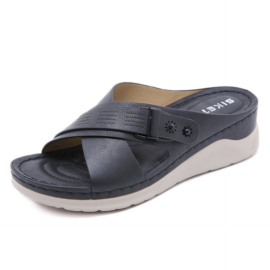 Women's Sandals Solid Color Car Line Plus Negative Wedge Slippers