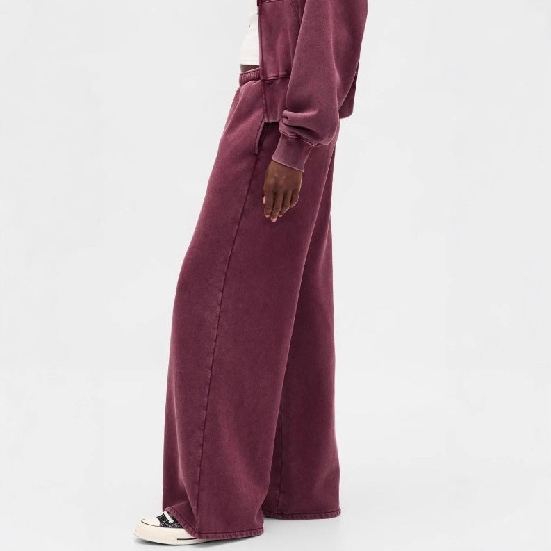 Fashion Retro Solid Color Hooded Suits Women