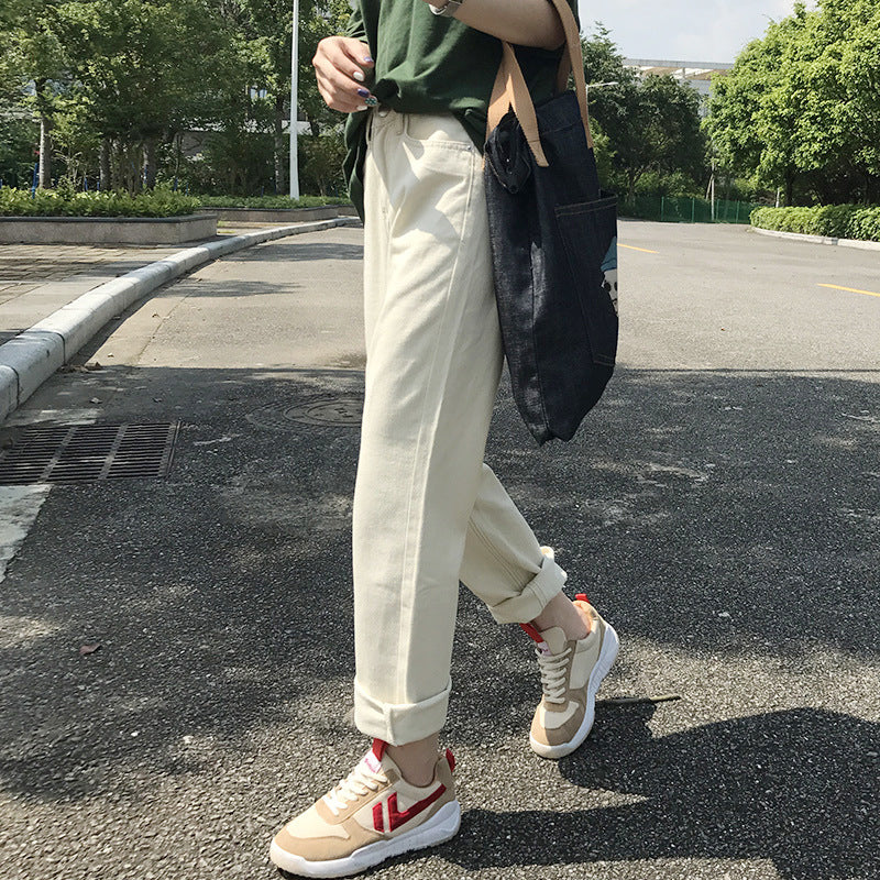 Korean Style Weird Girl Loose Straight-Leg Denim Trousers