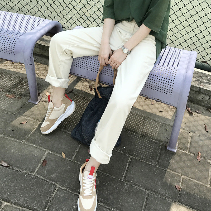 Korean Style Weird Girl Loose Straight-Leg Denim Trousers