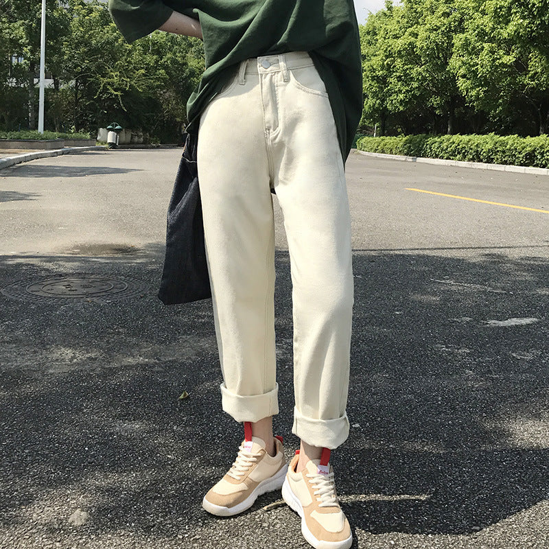 Korean Style Weird Girl Loose Straight-Leg Denim Trousers