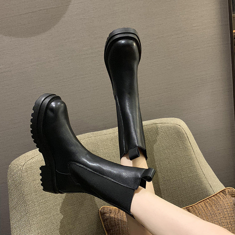 British Style Boots Thick-soled Elastic New