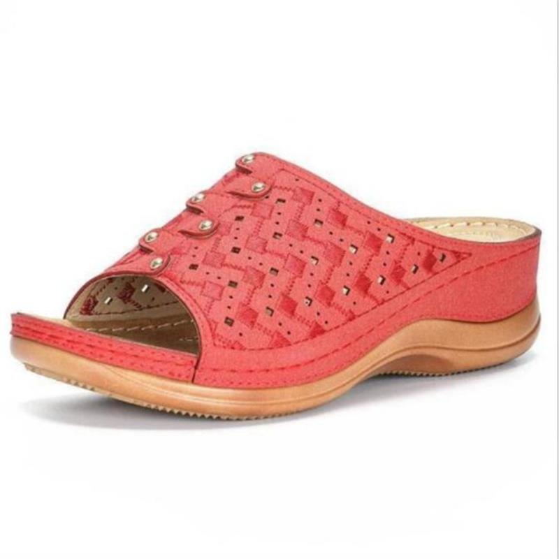 Solid Color Platform Carved Ladies Slippers
